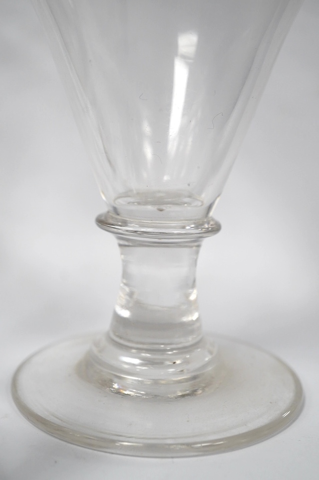 A group of 19th century rummers and other drinking glasses together with an 18th century small glass, 10cm - 14.5cm. Condition - some scratches, otherwise good